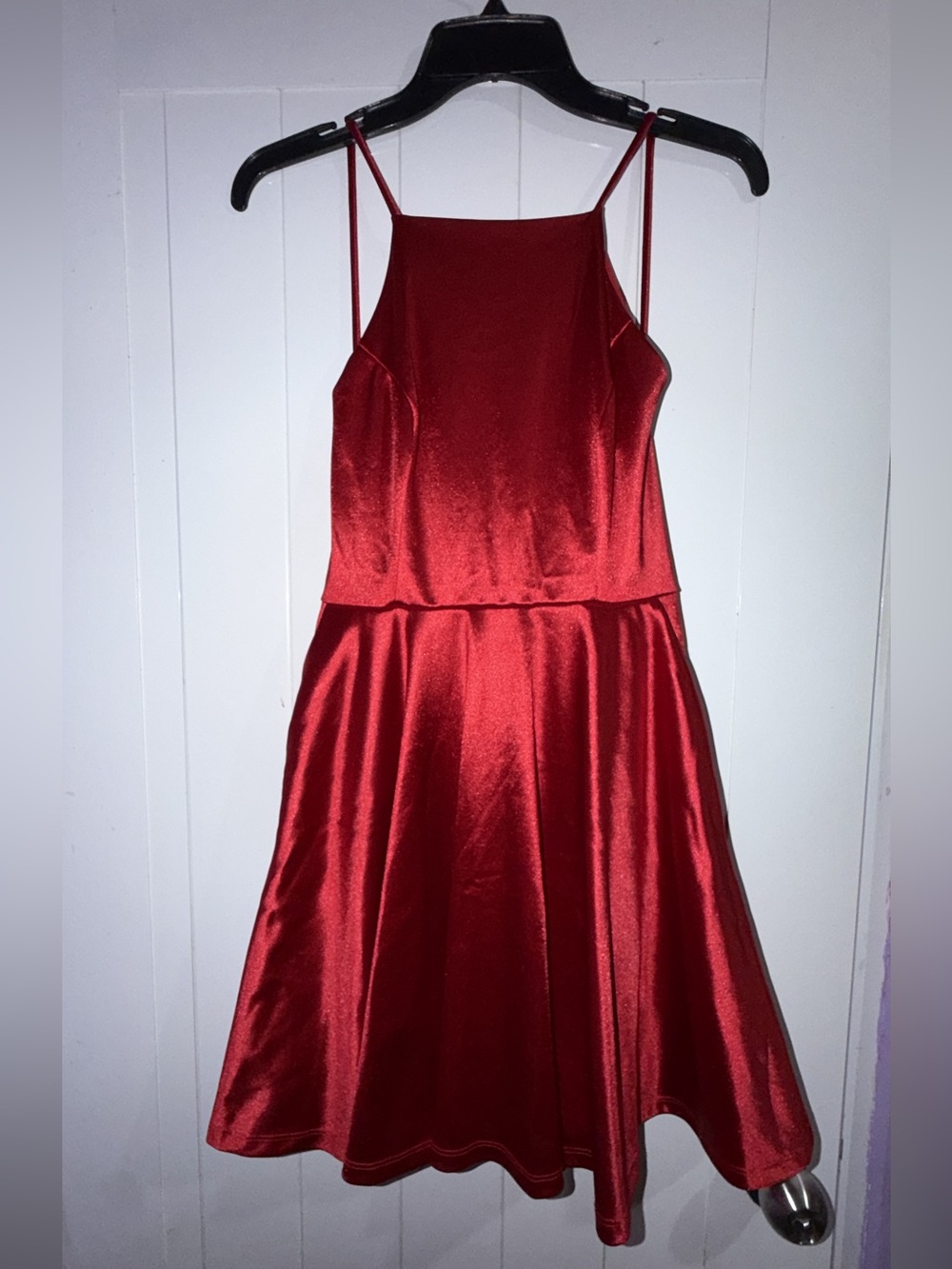 Windsor Red Satin Mini Dress with Spaghetti Straps